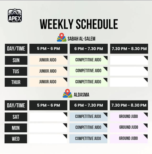 Apex Dojo Weekly Schedule